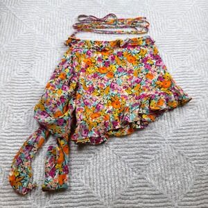 For Love & Lemons Floral Wrap Mini Skirt Women's Small Boho Kira Wrap Festival